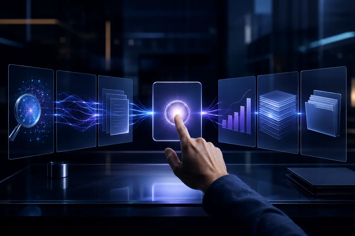 A human approval checkpoint between AI research, documents and completed business work