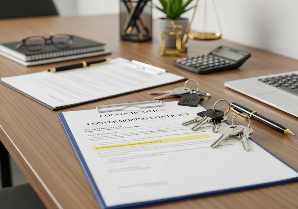 Property contract and keys arranged on a professional desk